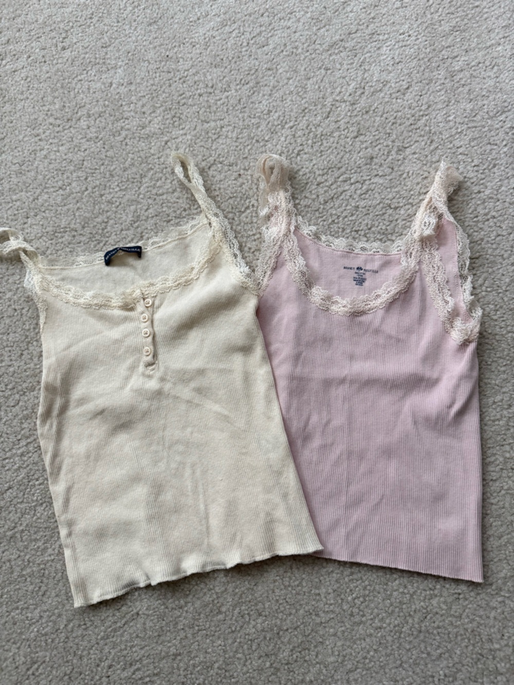 Brandy Melville Cream & Light Pink Lace Trim Ribbed Camisoles